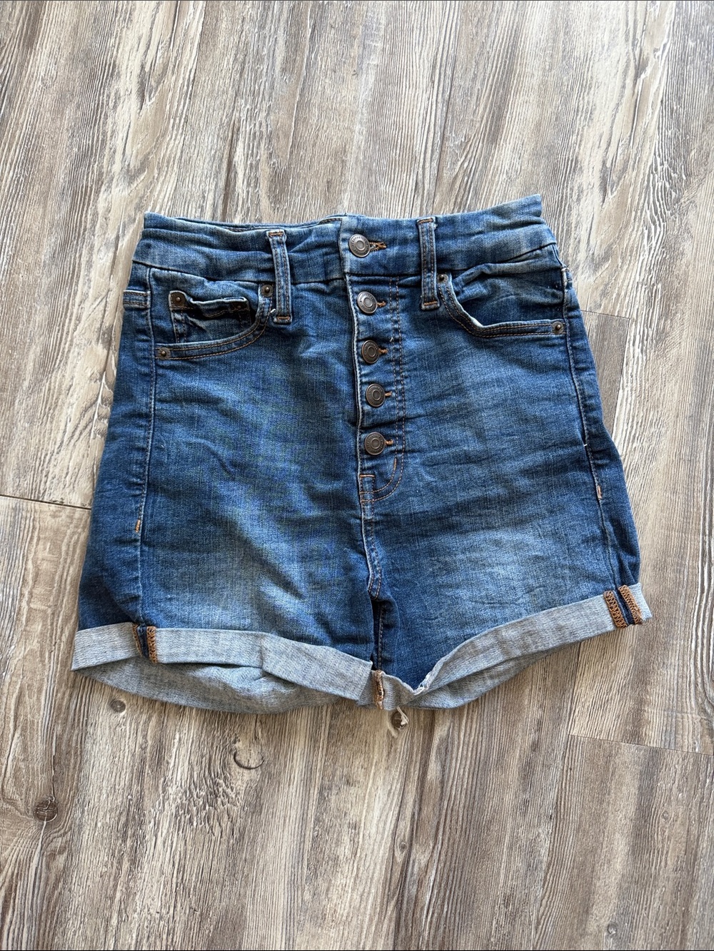 Aeropostale Dark Blue High-Rise Button-Front Denim Shorts
